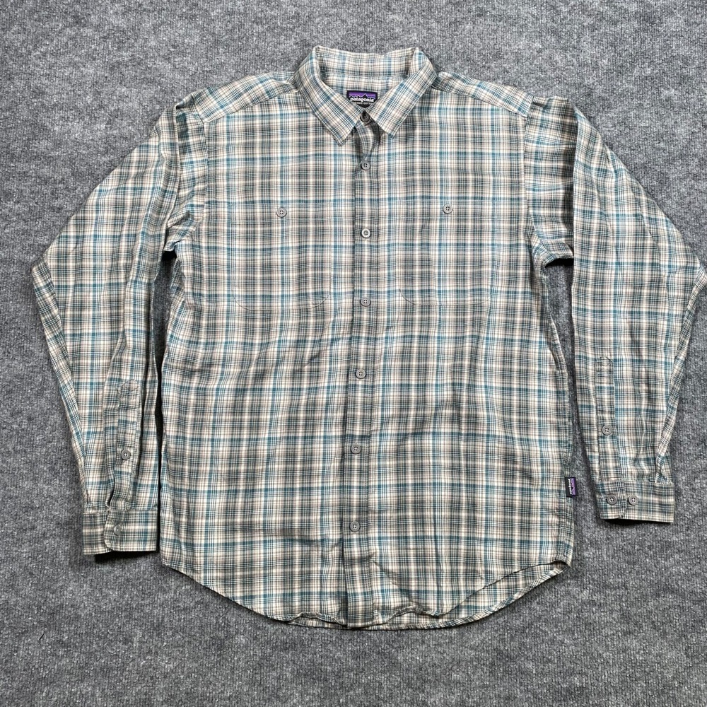 Patagonia Mens Organic Cotton Plaid Button Down Shirt Blue Gray 53837 Medium